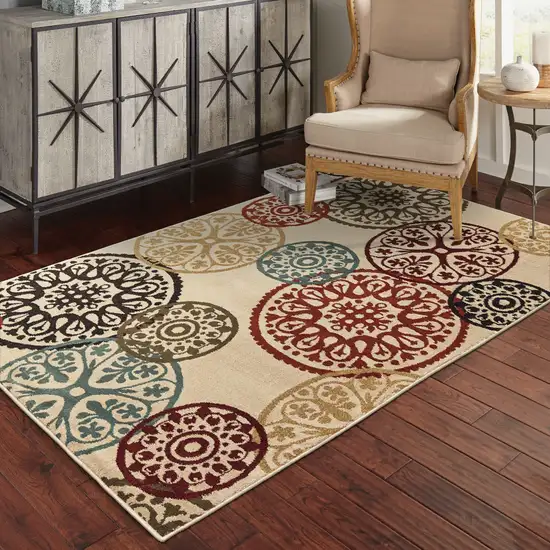 Beige Geometric Power Loom Stain Resistant Area Rug Photo 7