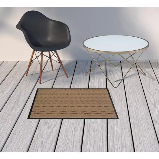 Beige Geometric Stain Resistant Indoor Outdoor Area Rug Photo 2