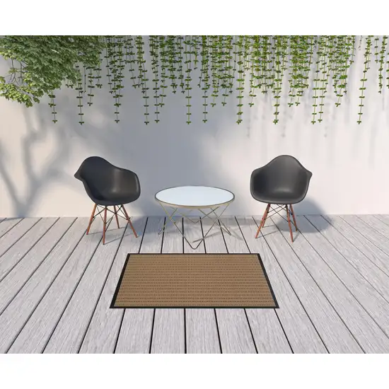 Beige Geometric Stain Resistant Indoor Outdoor Area Rug Photo 2