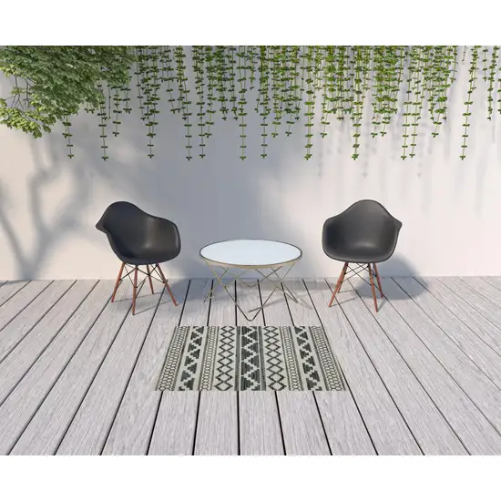 Beige Geometric Stain Resistant Indoor Outdoor Area Rug Photo 2