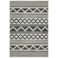 Photo of Beige Geometric Stain Resistant Indoor Outdoor Area Rug