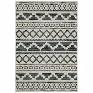 Photo of Beige Geometric Stain Resistant Indoor Outdoor Area Rug