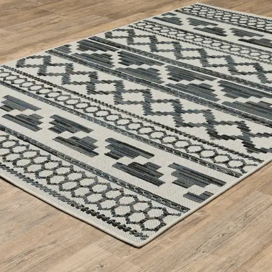 Beige Geometric Stain Resistant Indoor Outdoor Area Rug Photo 7