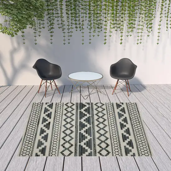 Beige Geometric Stain Resistant Indoor Outdoor Area Rug Photo 2