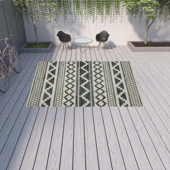 Beige Geometric Stain Resistant Indoor Outdoor Area Rug Photo 2