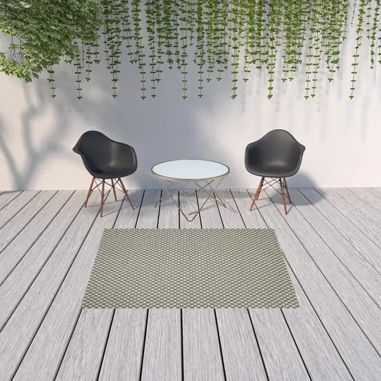 Beige Geometric Stain Resistant Indoor Outdoor Area Rug Photo 2