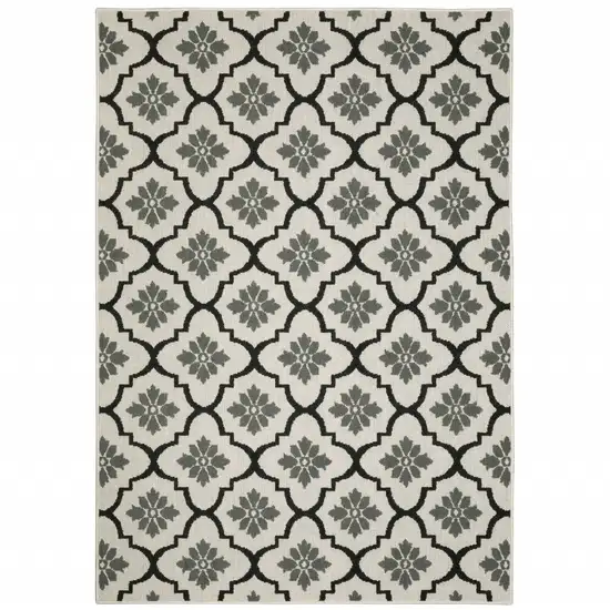 Beige Geometric Stain Resistant Indoor Outdoor Area Rug Photo 1