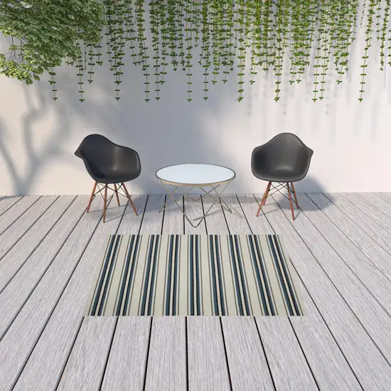 Beige Geometric Stain Resistant Indoor Outdoor Area Rug Photo 2