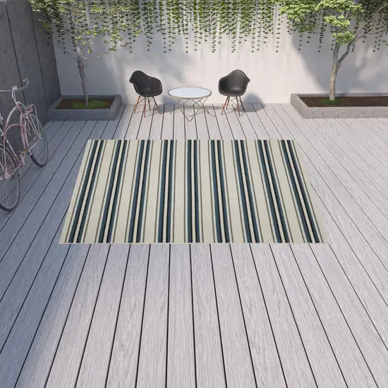 Beige Geometric Stain Resistant Indoor Outdoor Area Rug Photo 2