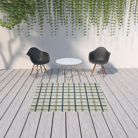 Beige Geometric Stain Resistant Indoor Outdoor Area Rug Photo 2