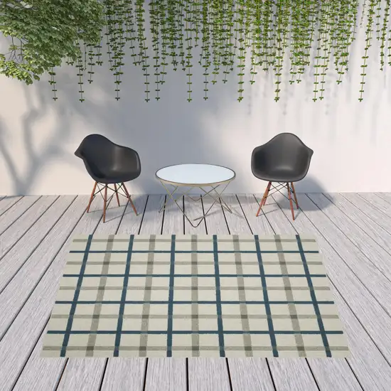 Beige Geometric Stain Resistant Indoor Outdoor Area Rug Photo 2