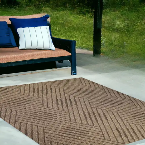 Beige Geometric Stain Resistant Indoor Outdoor Area Rug Photo 1