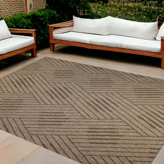 Beige Geometric Stain Resistant Indoor Outdoor Area Rug Photo 1