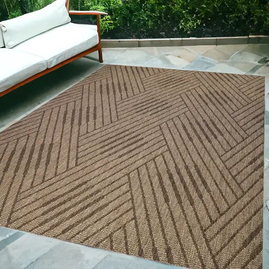 Beige Geometric Stain Resistant Indoor Outdoor Area Rug Photo 1