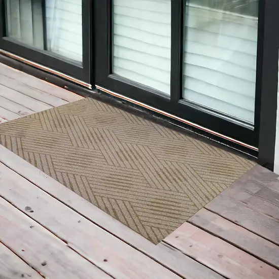 Beige Geometric Stain Resistant Indoor Outdoor Area Rug Photo 1