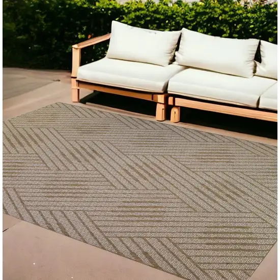 Beige Geometric Stain Resistant Indoor Outdoor Area Rug Photo 1