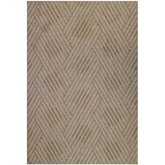 Beige Geometric Stain Resistant Indoor Outdoor Area Rug Photo 2