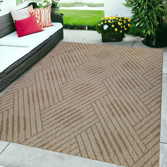 Beige Geometric Stain Resistant Indoor Outdoor Area Rug Photo 1