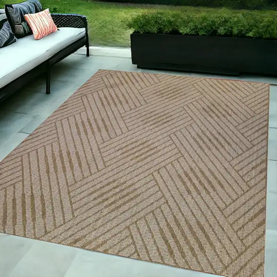 Beige Geometric Stain Resistant Indoor Outdoor Area Rug Photo 1