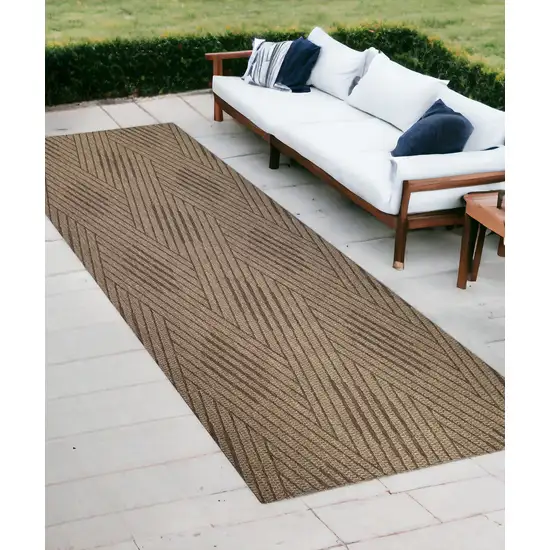 Beige Geometric Stain Resistant Indoor Outdoor Runner Rug Photo 1