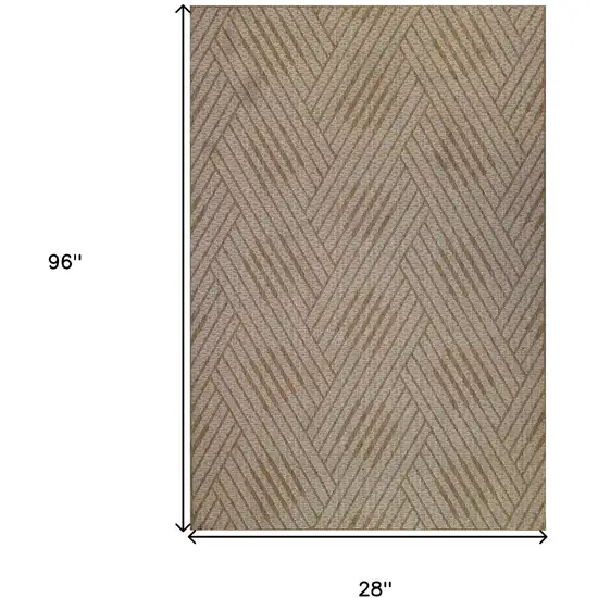 Beige Geometric Stain Resistant Indoor Outdoor Runner Rug Photo 5