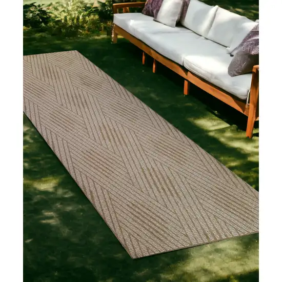 Beige Geometric Stain Resistant Indoor Outdoor Runner Rug Photo 1