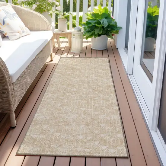 Beige Geometric Washable Indoor Outdoor Runner Rug Photo 8