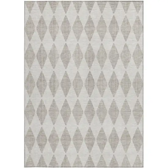 Beige Geometric Washable Non Skid Indoor Outdoor Area Rug Photo 4