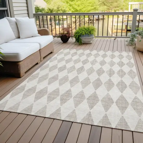 Beige Geometric Washable Non Skid Indoor Outdoor Area Rug Photo 8