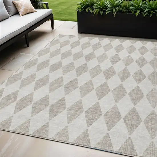 Beige Geometric Washable Non Skid Indoor Outdoor Area Rug Photo 1