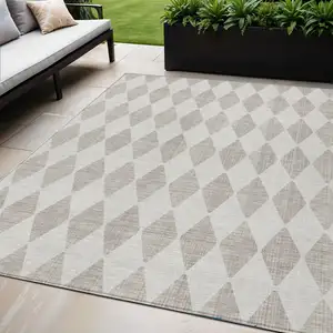 Photo of Beige Geometric Washable Non Skid Indoor Outdoor Area Rug