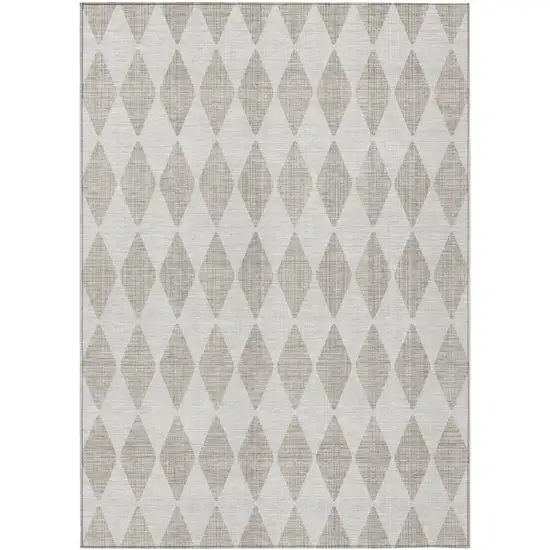 Beige Geometric Washable Non Skid Indoor Outdoor Area Rug Photo 2