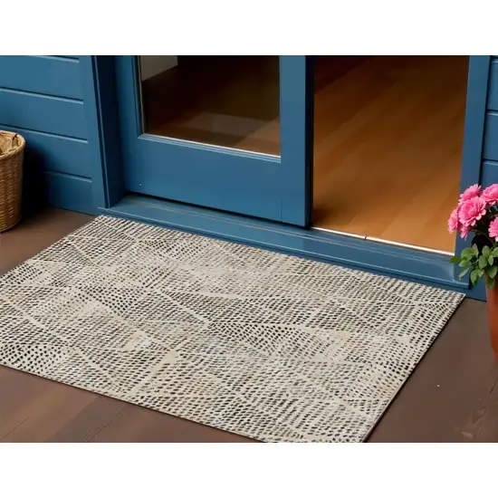 Beige Geometric Washable Non Skid Indoor Outdoor Area Rug Photo 1