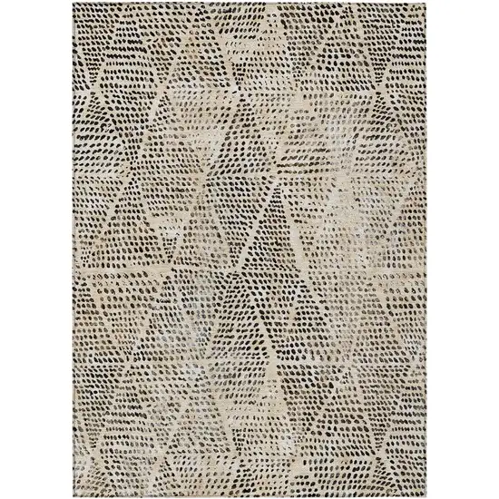 Beige Geometric Washable Non Skid Indoor Outdoor Area Rug Photo 2