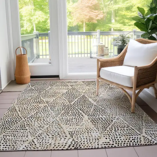 Beige Geometric Washable Non Skid Indoor Outdoor Area Rug Photo 9