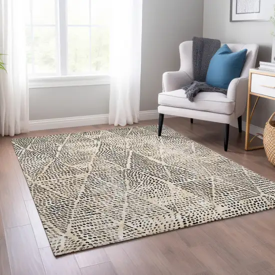 Beige Geometric Washable Non Skid Indoor Outdoor Area Rug Photo 8