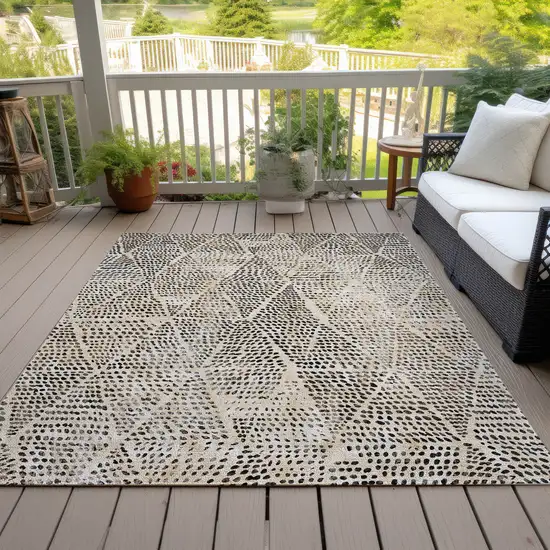 Beige Geometric Washable Non Skid Indoor Outdoor Area Rug Photo 7