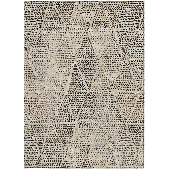 Beige Geometric Washable Non Skid Indoor Outdoor Area Rug Photo 6