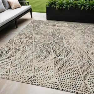 Photo of Beige Geometric Washable Non Skid Indoor Outdoor Area Rug