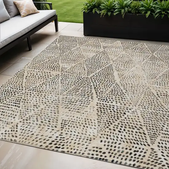 Beige Geometric Washable Non Skid Indoor Outdoor Area Rug Photo 1