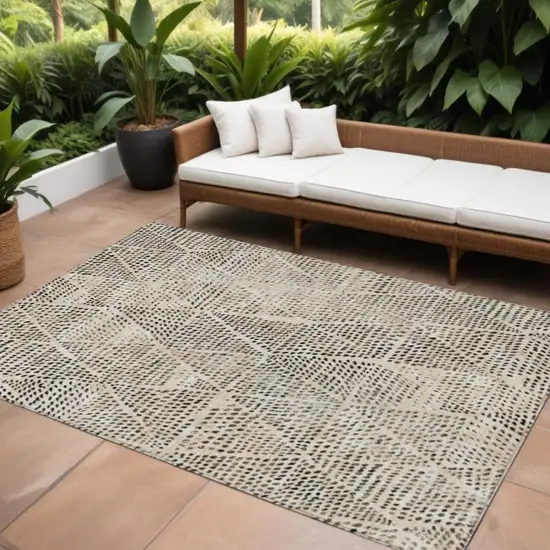 Beige Geometric Washable Non Skid Indoor Outdoor Area Rug Photo 1