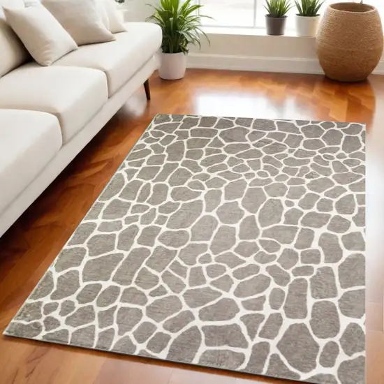 Beige Giraffe Print Shag Handmade Non Skid Area Rug Photo 1