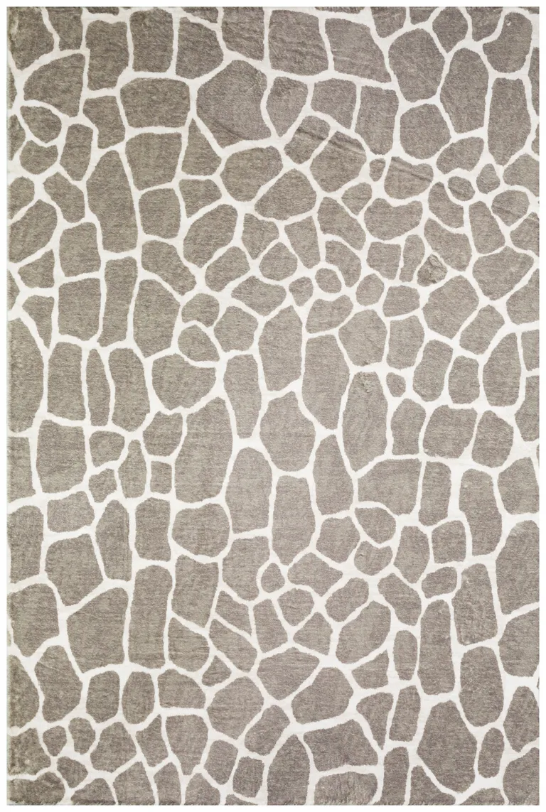 Beige Giraffe Print Shag Handmade Non Skid Area Rug Photo 1