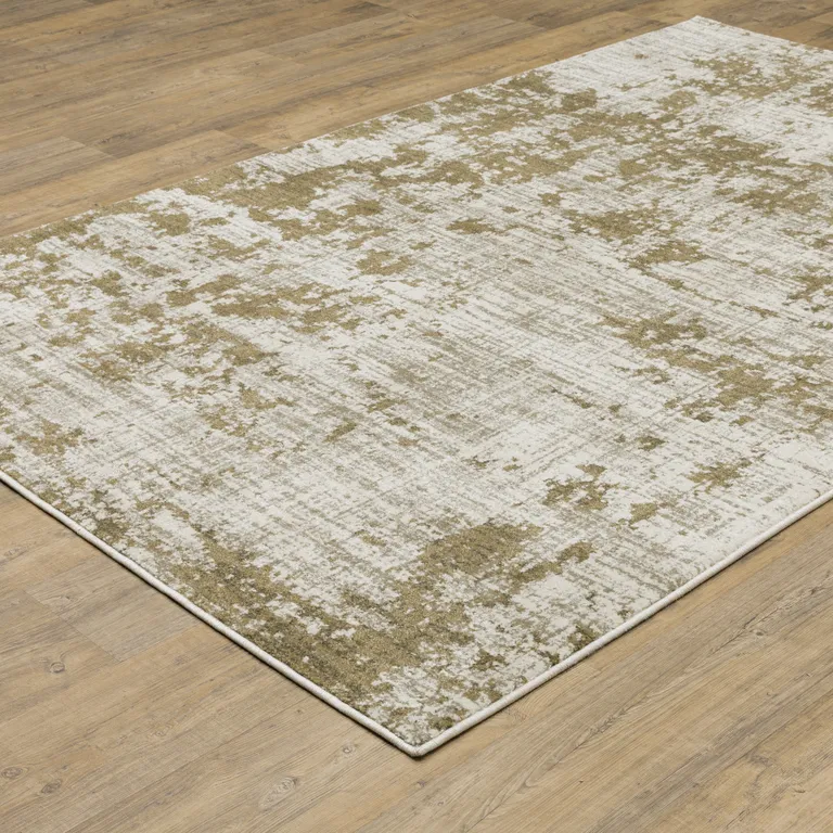 Beige Gold And Grey Abstract Power Loom Stain Resistant Area Rug Photo 5