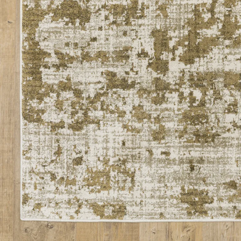 Beige Gold And Grey Abstract Power Loom Stain Resistant Area Rug Photo 3