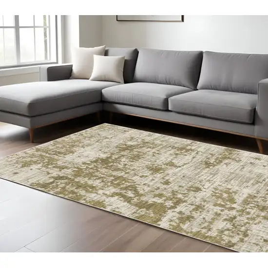 Beige Gold And Grey Abstract Power Loom Stain Resistant Area Rug Photo 1