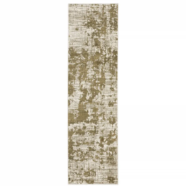 Beige Gold And Grey Abstract Power Loom Stain Resistant Runner Rug Photo 1