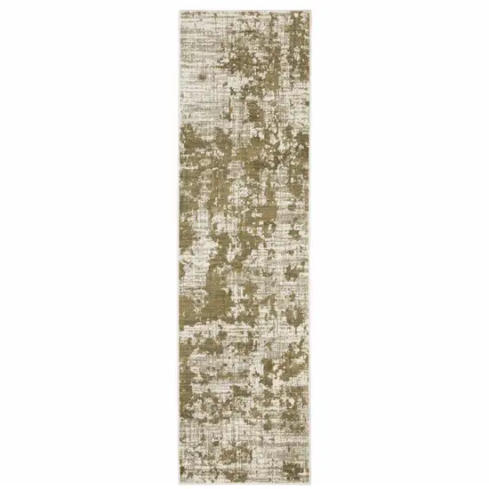 Beige Gold And Grey Abstract Power Loom Stain Resistant Runner Rug Photo 1