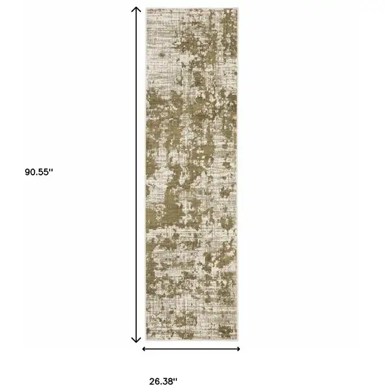 Beige Gold And Grey Abstract Power Loom Stain Resistant Runner Rug Photo 10