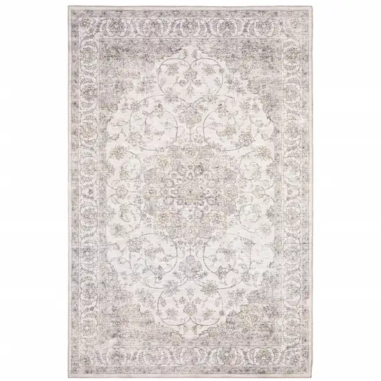 Beige Gold And Grey Oriental Power Loom Stain Resistant Area Rug Photo 2